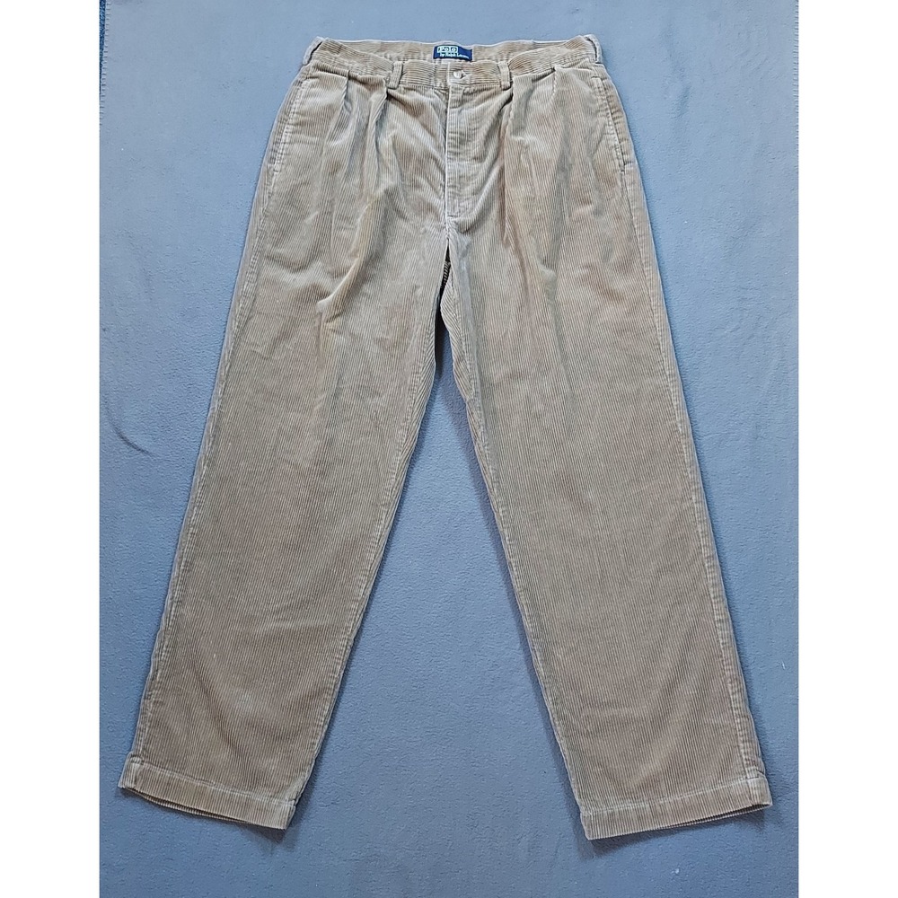 VTG Polo Ralph Lauren Corduroy Pants Men's 36x31 Skater Wide Whale Brown Y2K